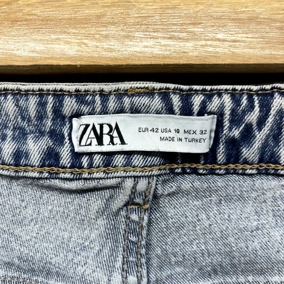 Zara Jeans Womens 10 High Rise Wide Leg Button Fly Raw Hem Light Wash Denim Flaw - Picture 11 of 16